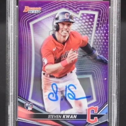 Steven Kwan Signed 2022 Bowmans Best Purple #81/250 Rookie Card Guardians PSA