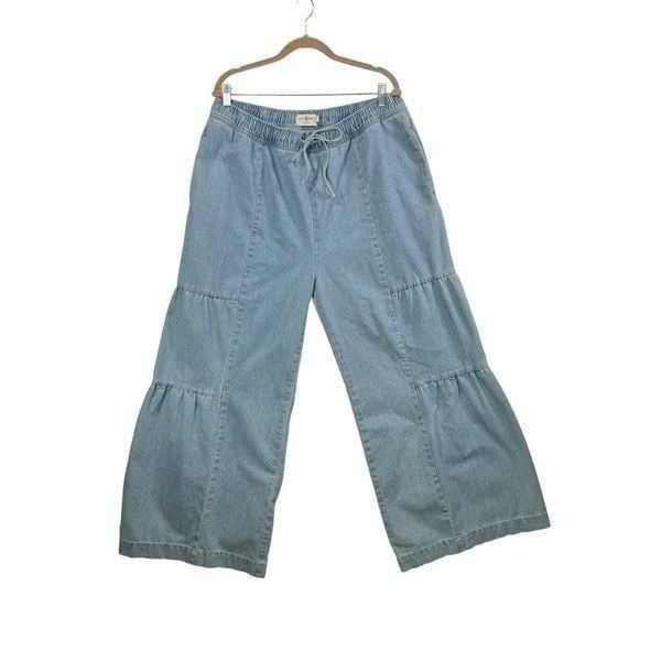 Umgee Denim Women's Boho High Rise Pull-On Tiered Wideleg Jeans Size 9
