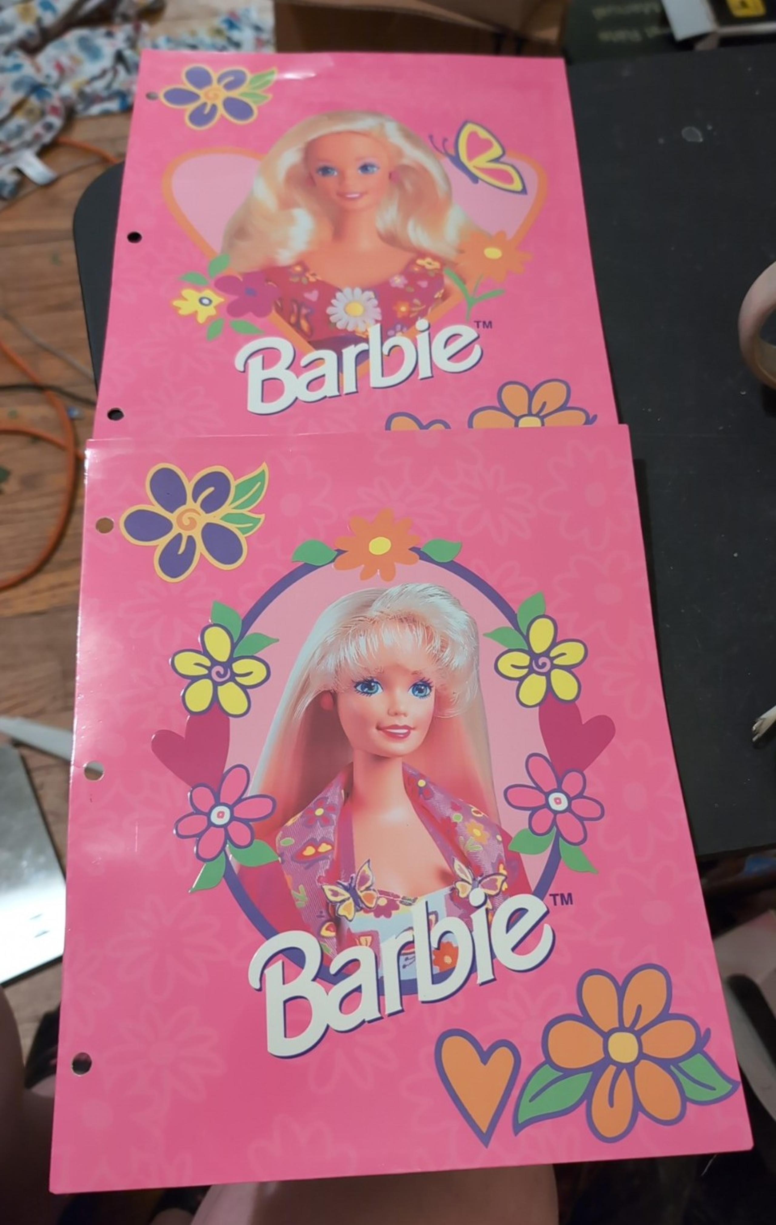 1990s Barbie 3 Ring Hole Punched Pocket Folders Lot of 2 NWOT