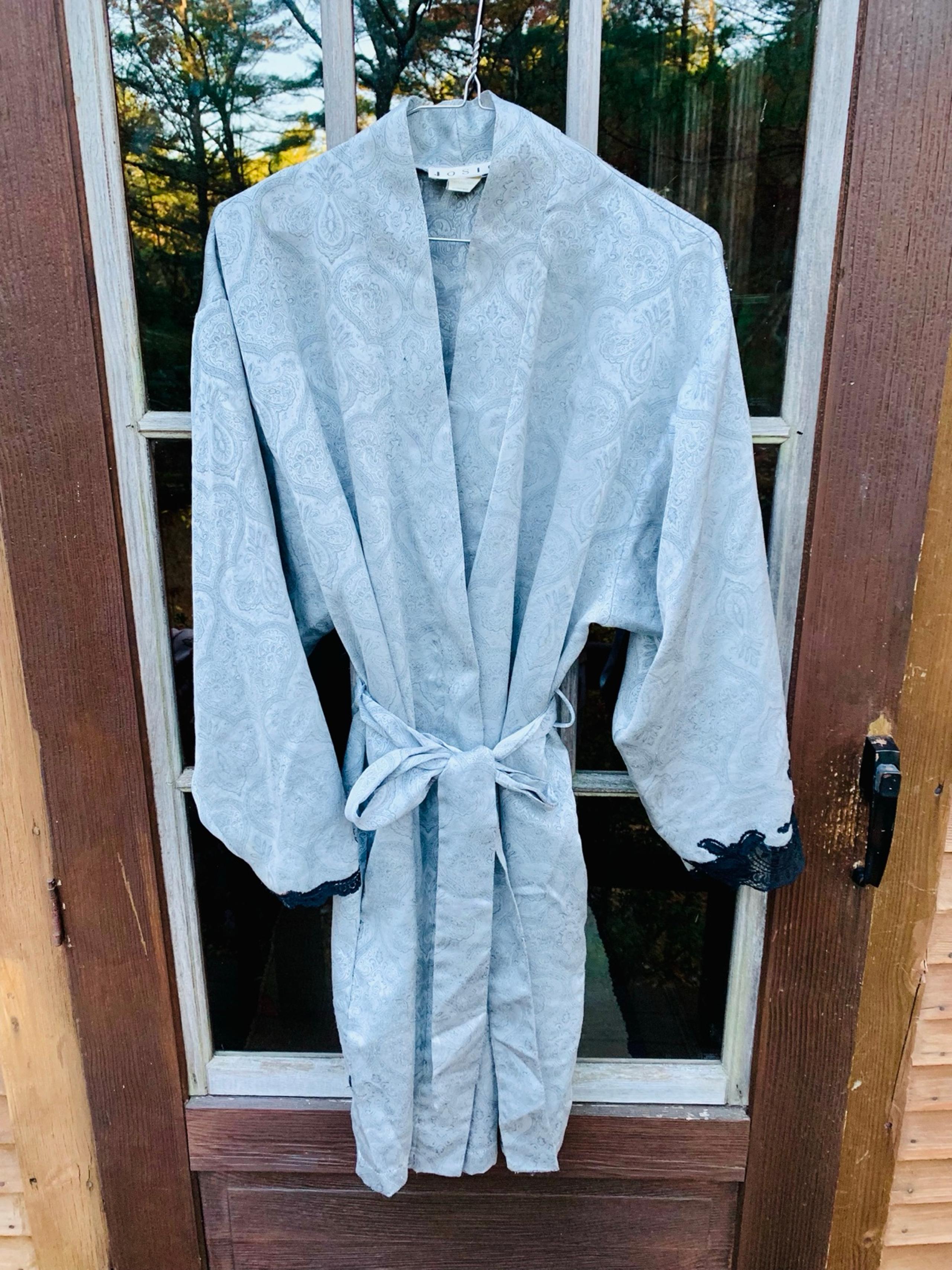 Silk lace bathrobe dressing gown paisley Silver Grey women’s M EUC