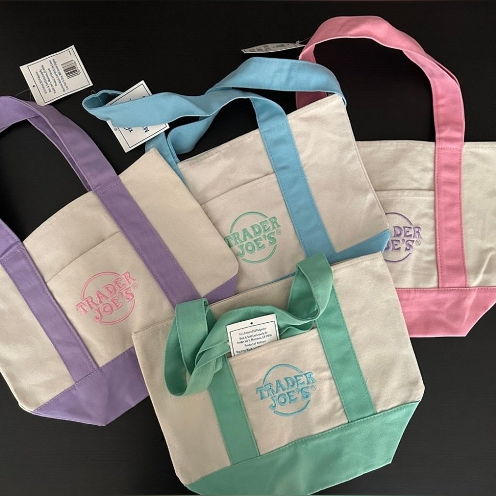 NWT four Trader Joe’s mini pastel tote bags - colors (blue, green, purple,pink