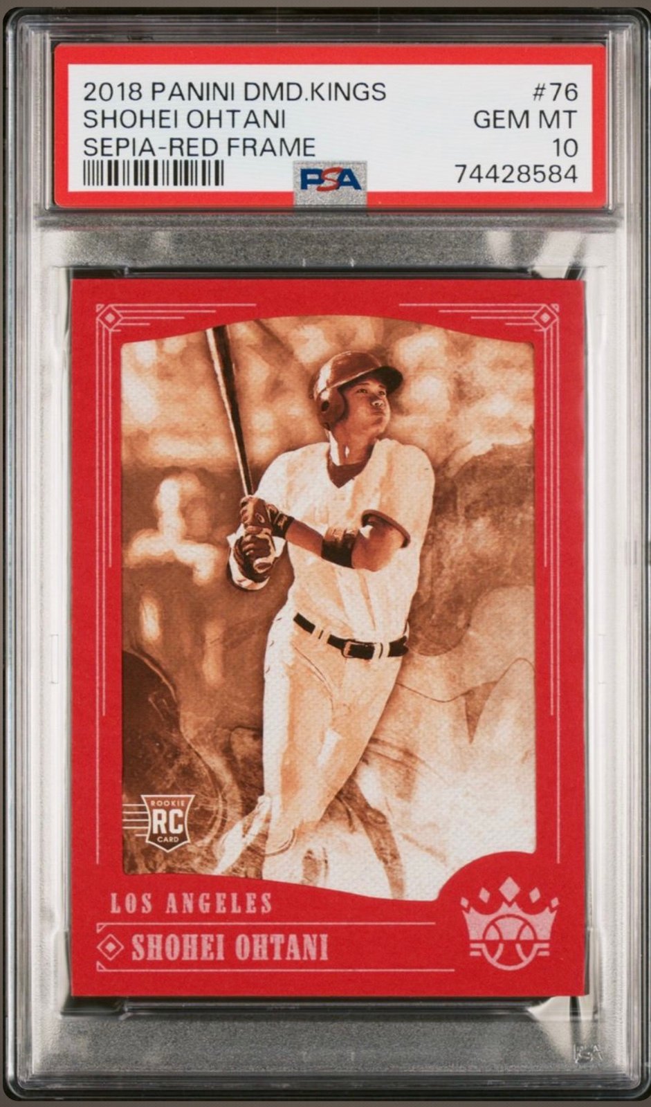2018 Diamond Kings Shohei Ohtani #76 RC Sepia Red Frame SP PSA 10