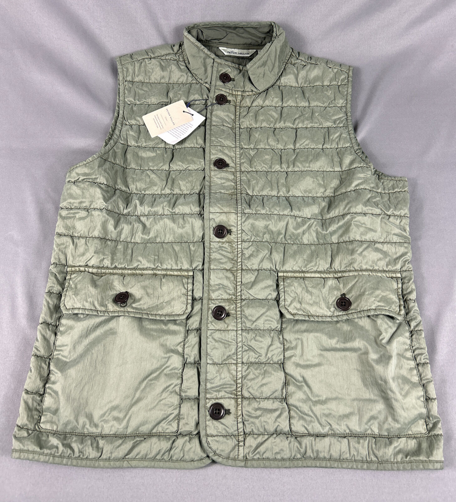 Peter Millar Golf Vest Crown Greenwich Garment Dyed Large Green MSRP 198
