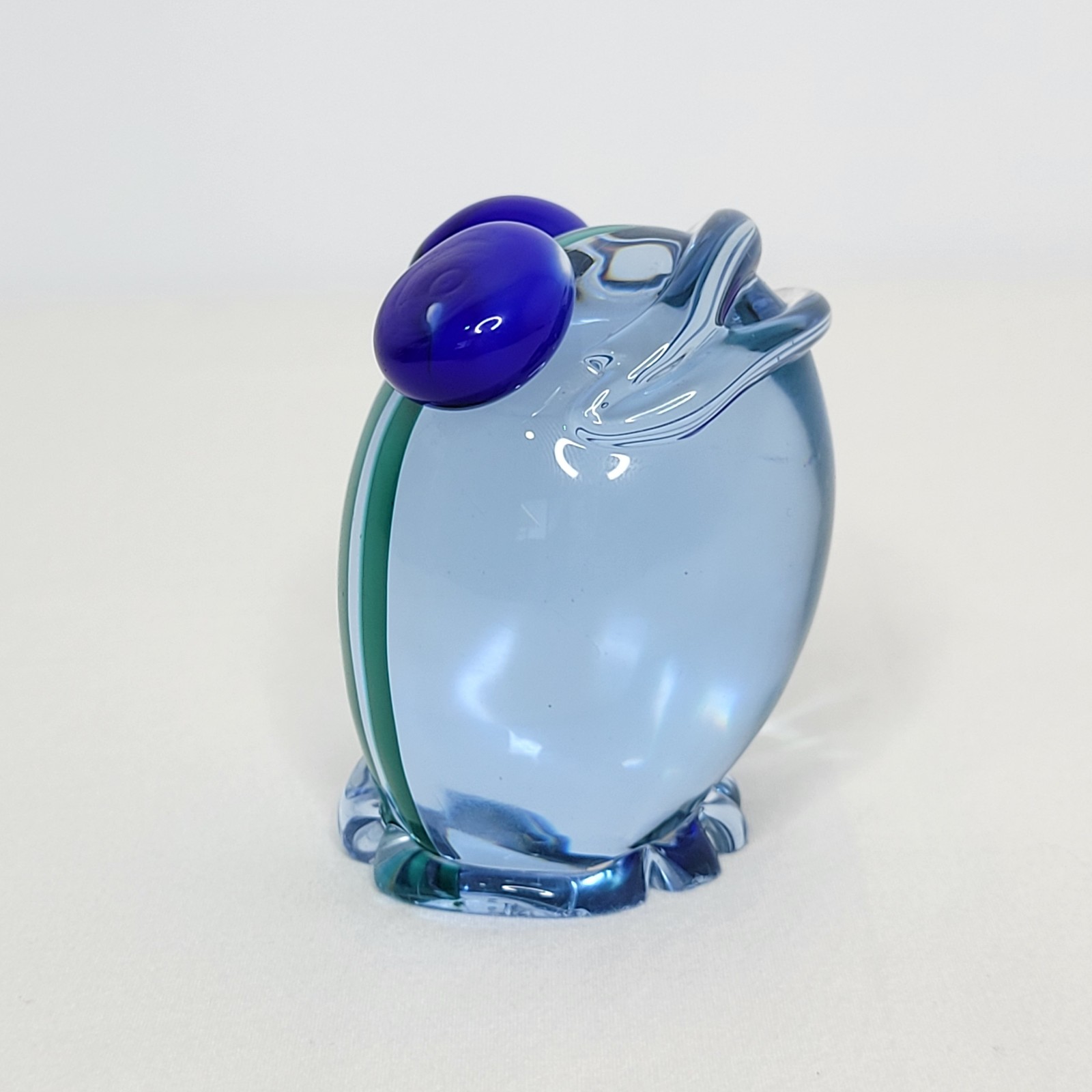 Vintage Salviati Murano Art Glass Frog Applied Blue Eyes Green Cane with Label