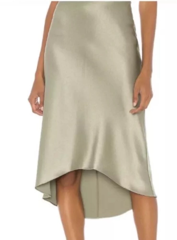 Alice + Olivia high low satin silky Sage green midi slip skirt size 4 small