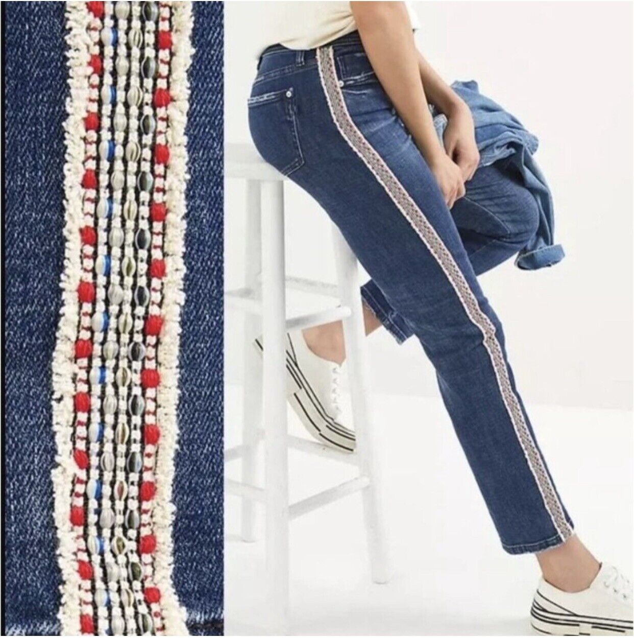 Anthropologie Pilcro Women’s 25 The Slim Boyfriend Embroidered Side tape Jeans