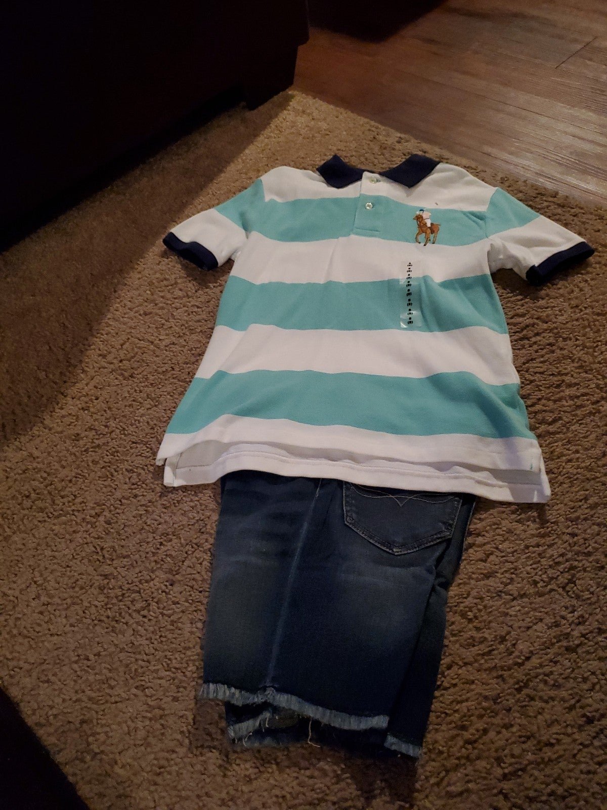 Polo Ralph Lauren blue Jean shorts and polo shirt