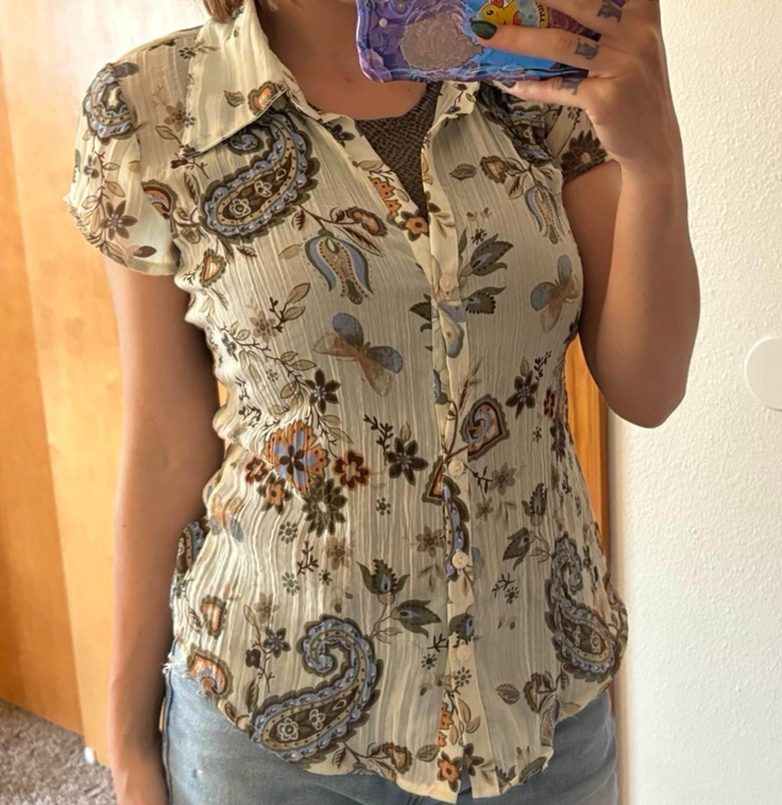 Sheer Paisley Floral Button Up Blouse