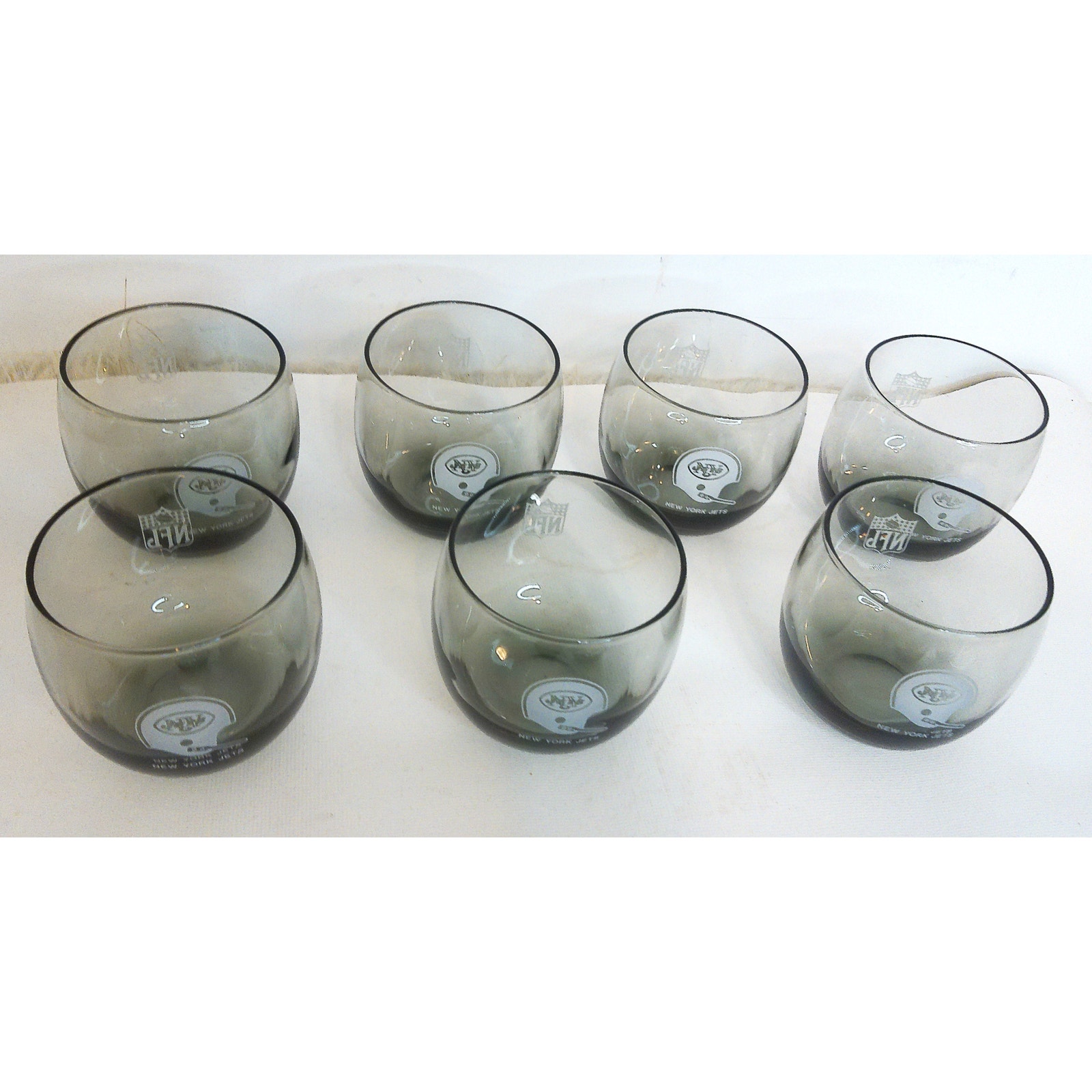 Vintage 1970s NFL New York Jets Smoked Drinking Glasses Set Of 7
