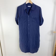 Equipment Femme Navy Blue Button Down 100% Silk Dress Size Medium