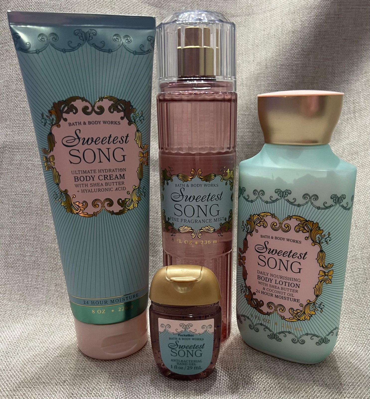 Set of 4 Bath & Body Works-Lotion,Mist, Cream, & PocketBac “The Sweetest Song”