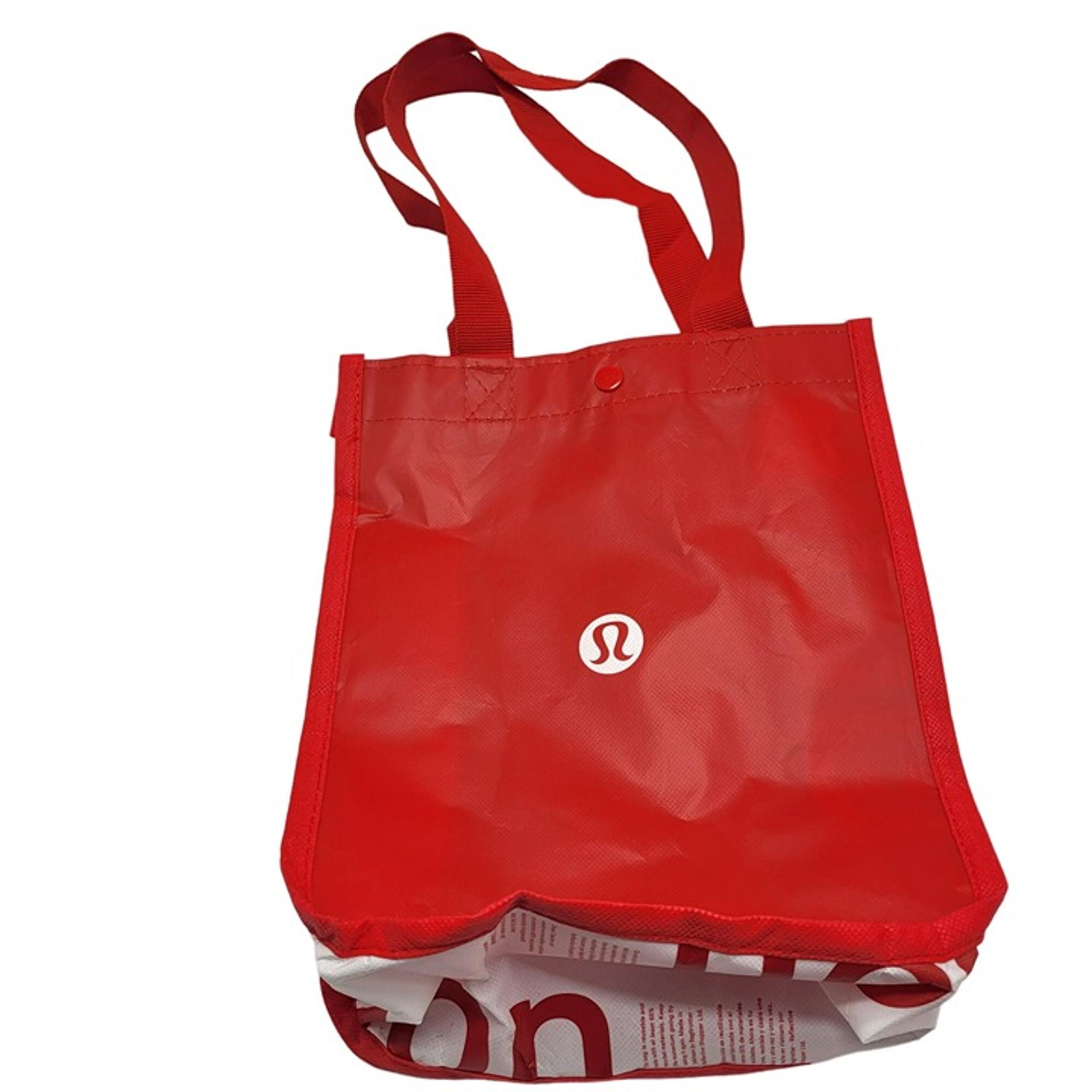 Lululemon Athletica Yoga Tote Reusable Shopping Bag Red White 2 Handles Snap Clo
