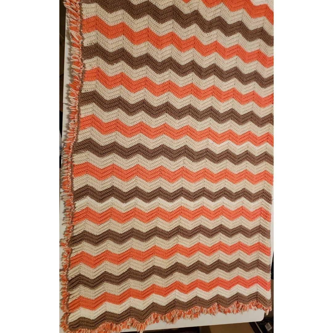 Afghan Crocheted Peach Tan Cream Colored Handmade Throw 60 ×55