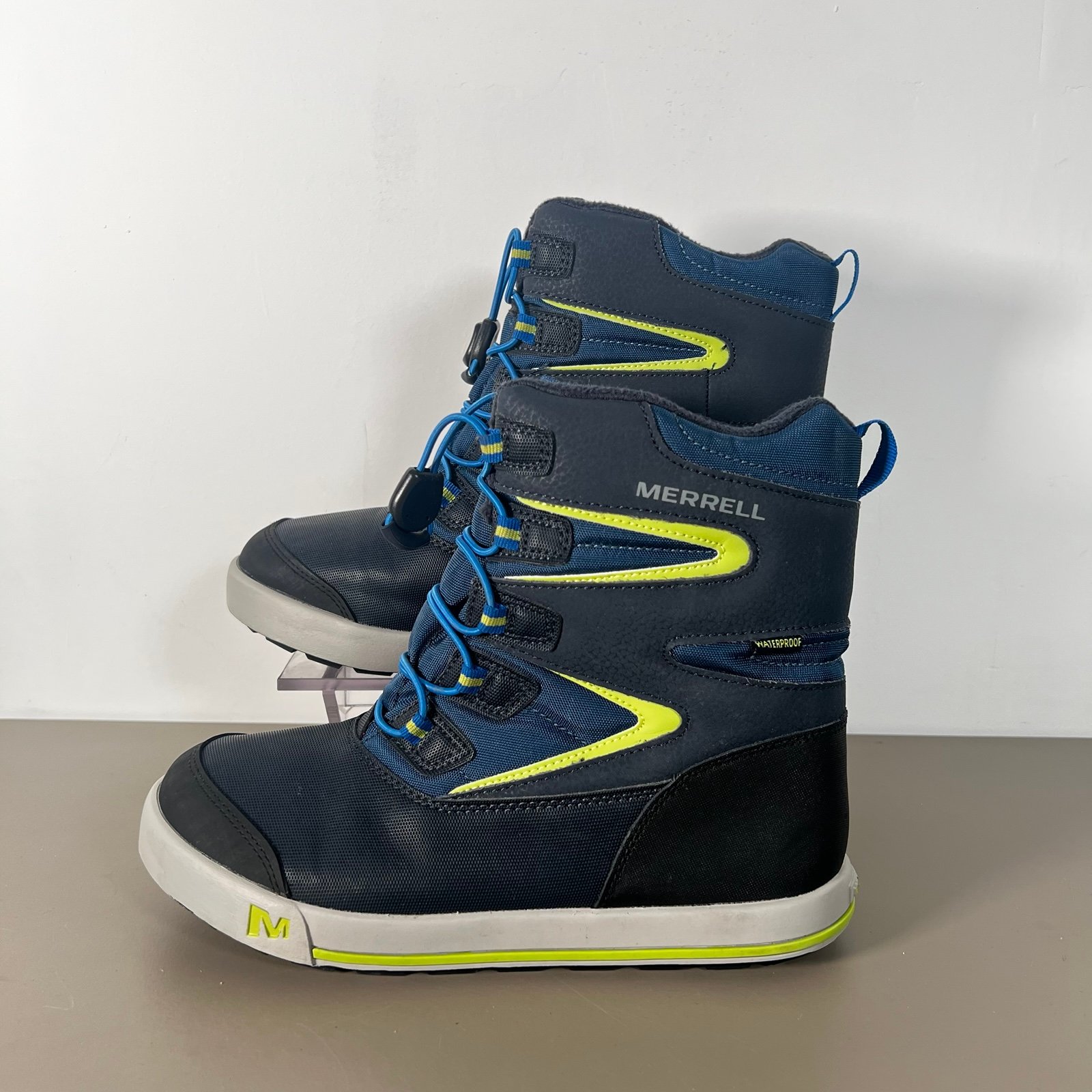 MERRELL Snow Bank 3.0 Waterproof Boots for Kids Size 6 Navy /Citron MK266222