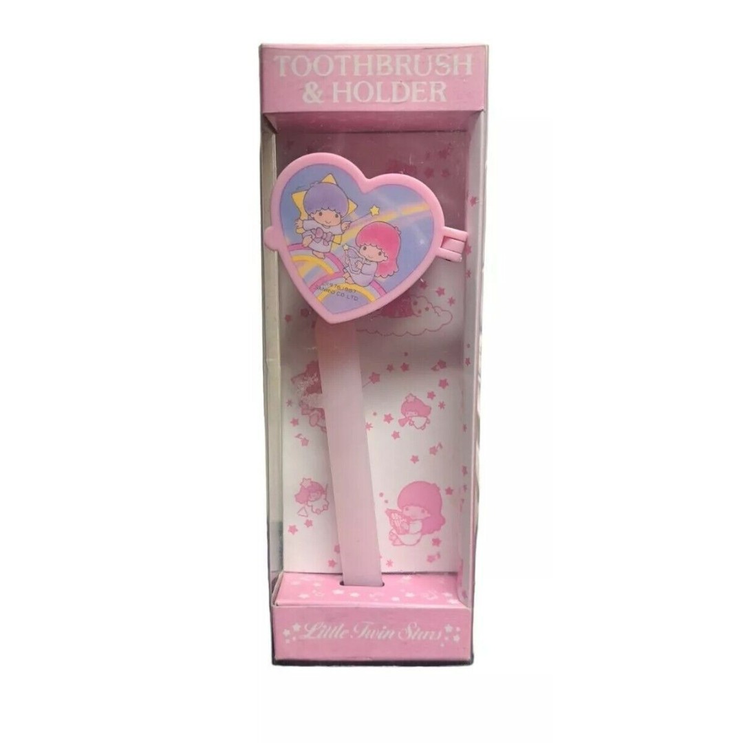 Sanrio LITTLE TWIN STARS TOOTHBRUSH & HOLDER VINTAGE 1976 1987 Japan RARE NOS
