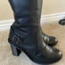 Dr. Martens Women's Ava Black Tall Heeled Biker Black Nappa Buckle Boots US 7