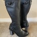 Dr. Martens Women's Ava Black Tall Heeled Biker Black Nappa Buckle Boots US 7