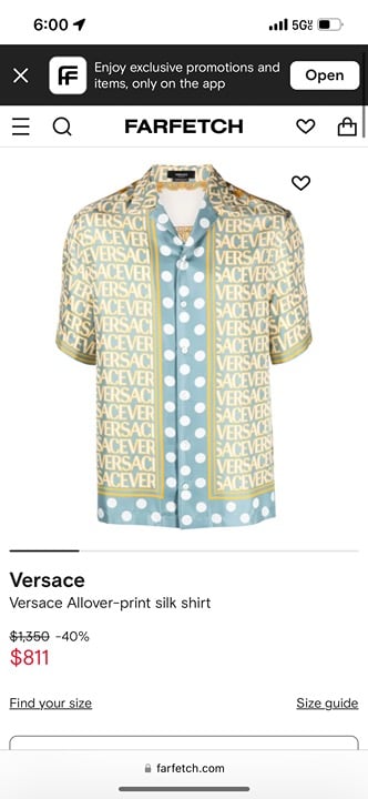 Versace Logo-Printed Silk Short-Sleeved Shirt New With Tags Size : IT 48