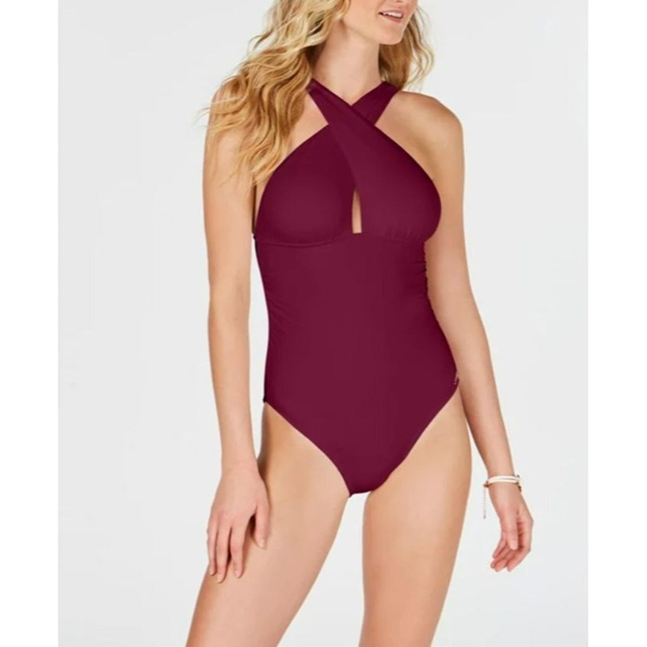 MICHAEL Michael Kors Burgundy Stretch Convertible Full Coverage High Neck One Pi