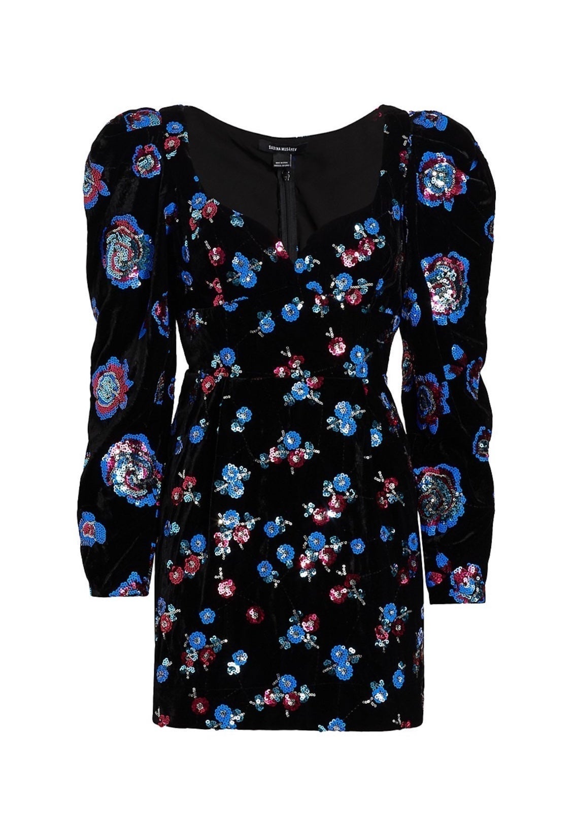 Sabina Musayev Sequin Embellished Velvet Puff Shoulder Dress size M