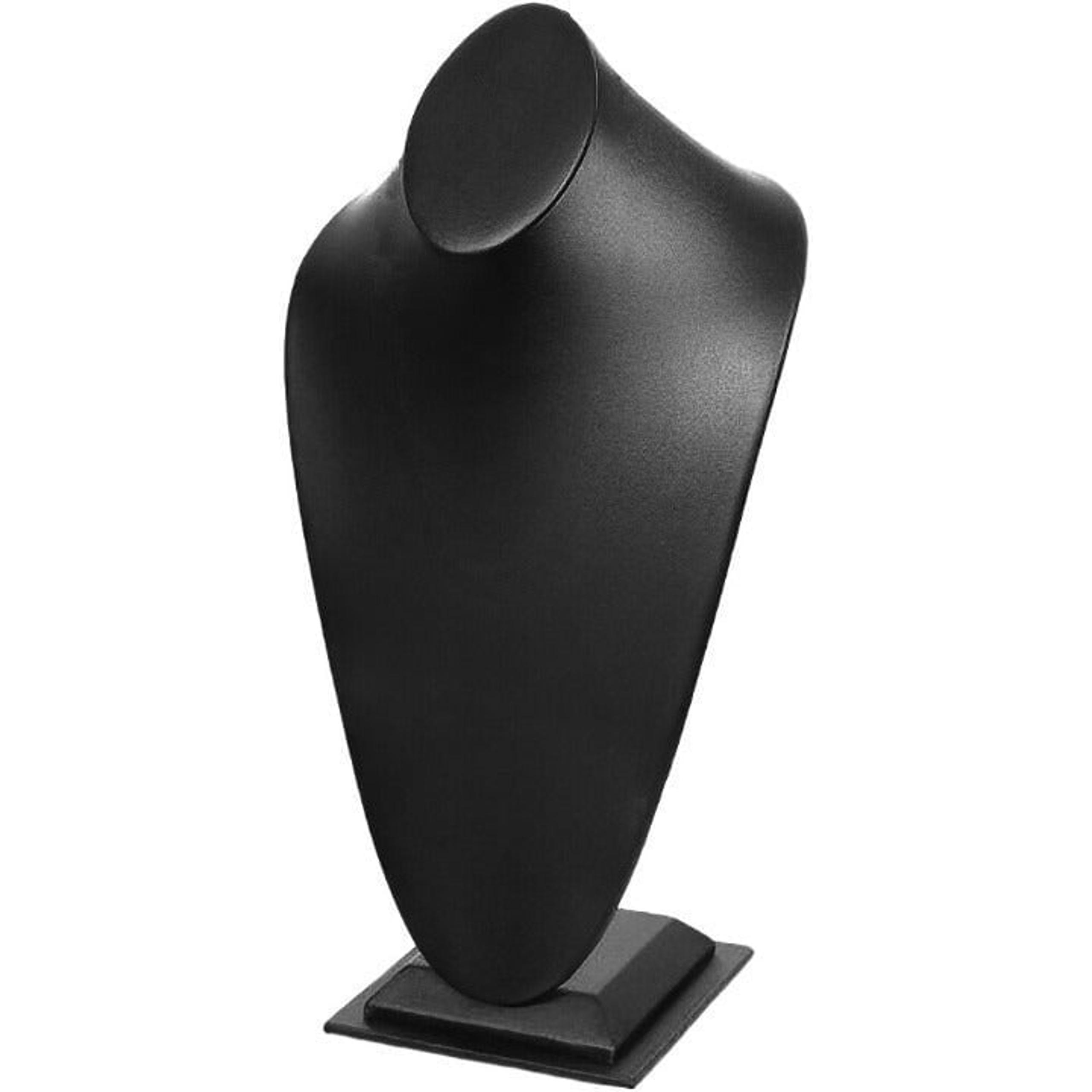 Black Faux Leather Necklace Pendant Bust Jewelry Display 14 1/2"