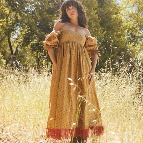 Eddy Jocelyn Puff Sleeve Fringe Dress in Honeycomb Rose Floral Medium NWT