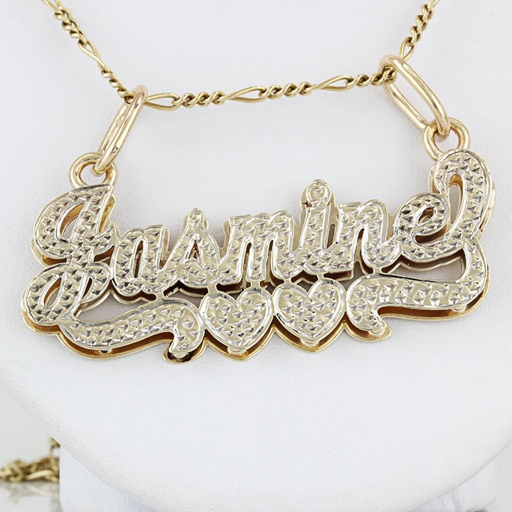 10K Two-Tone Gold Jasmine Name Pendant with Hearts