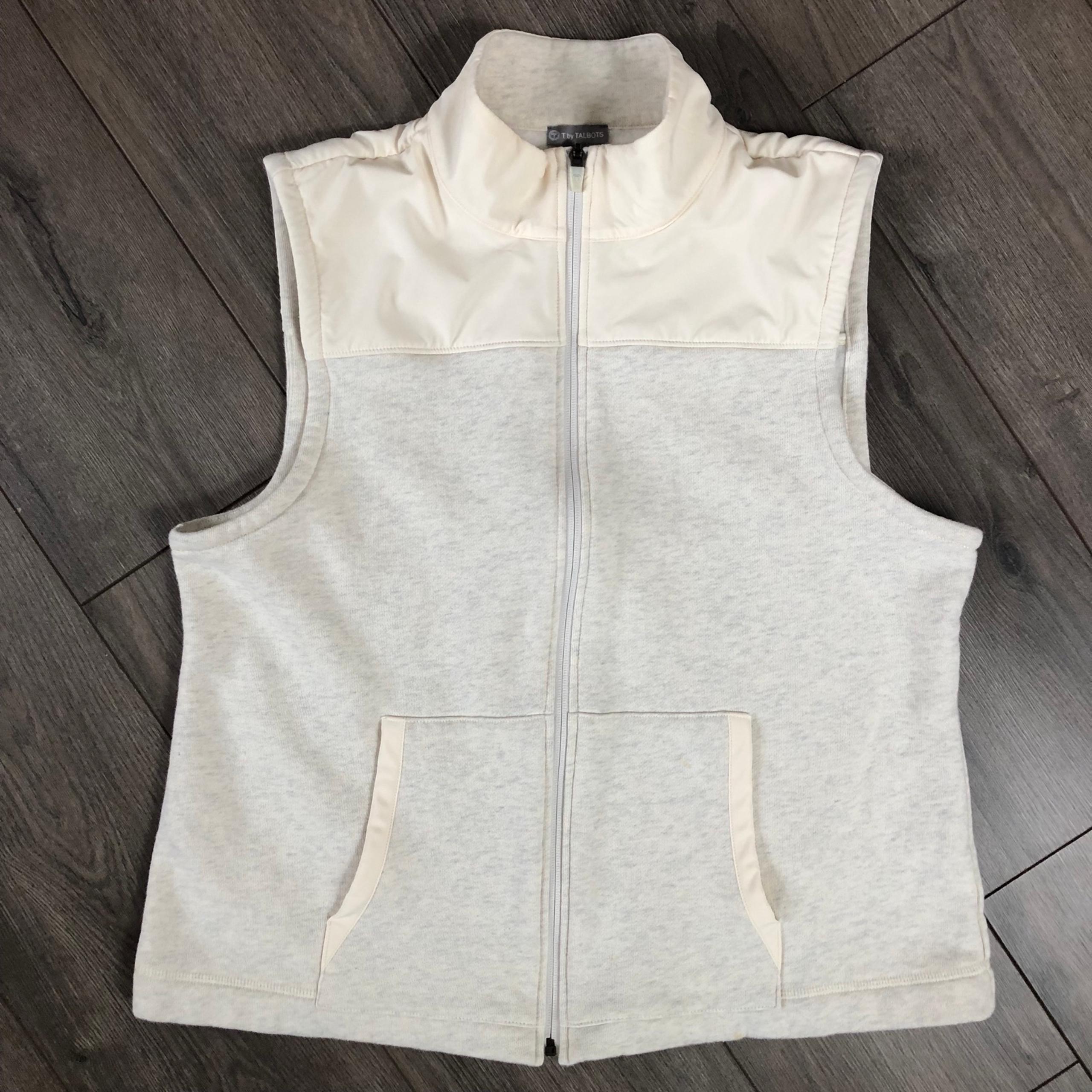 T by Fleece Full-Zip Vest Women’s XL Ivory Classic Lounge Cozy Active - Talbots