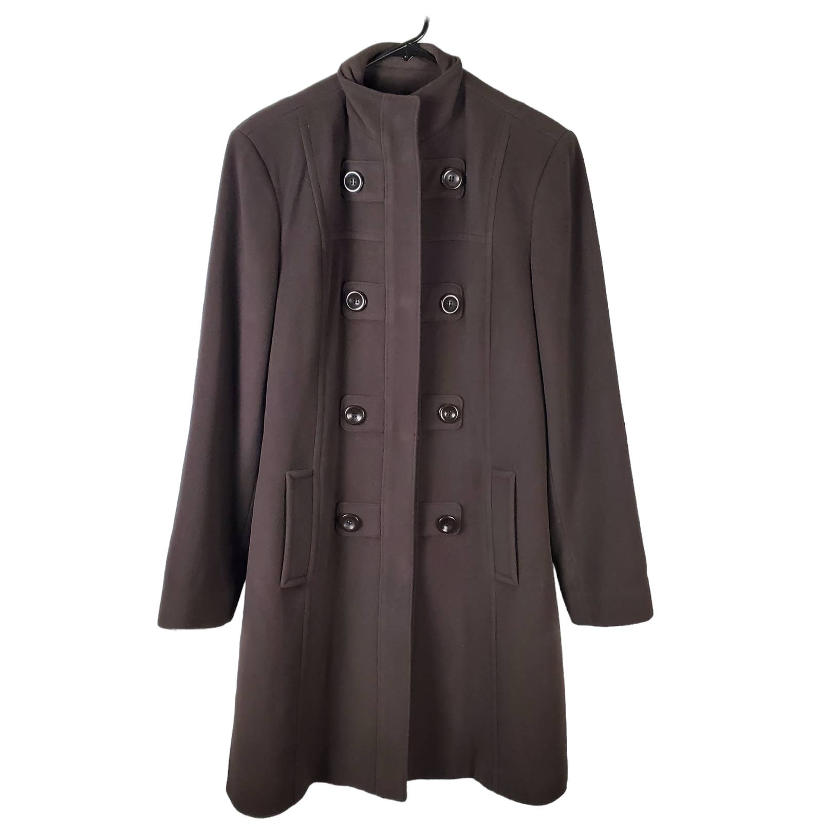 Kristen Blake Women Chocolate Lambswool Cashmere Blend Peacoat Long Coat Size 12