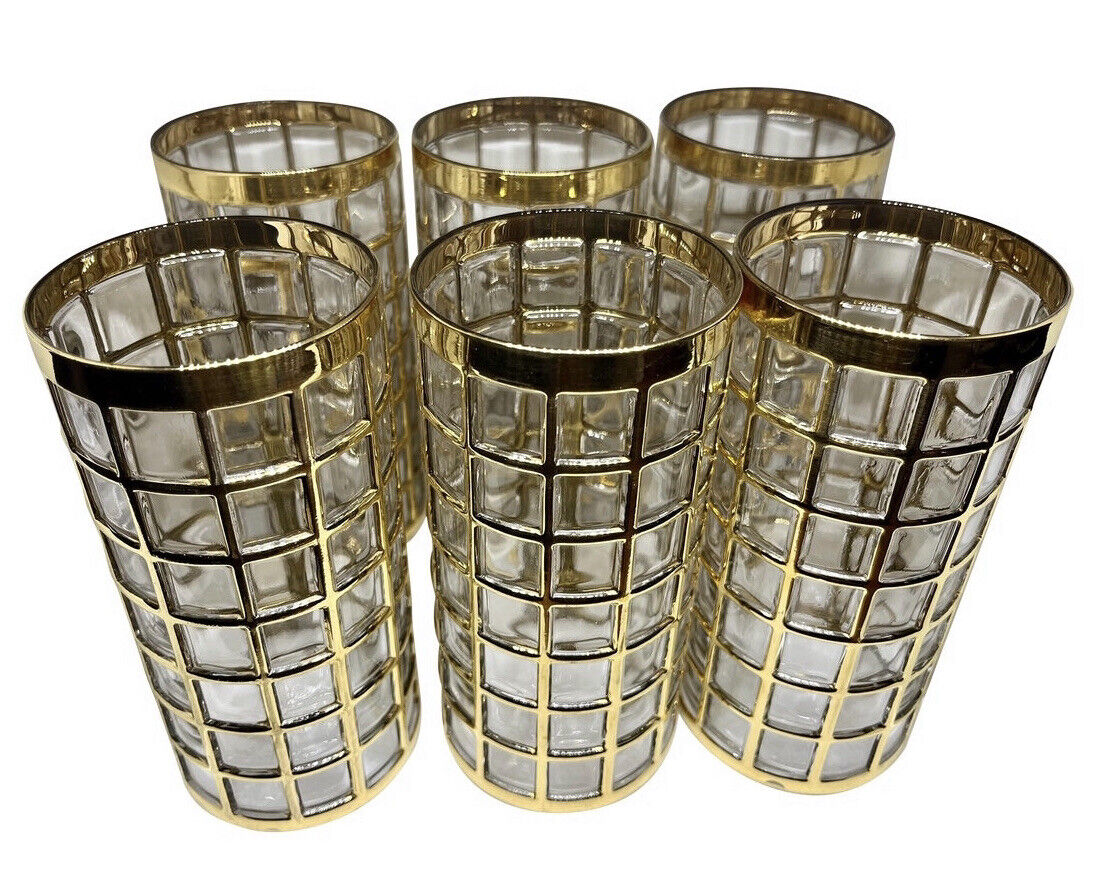 Imperial Glass 22-Karat Gold Highball Vintage Glasses- Set of 6