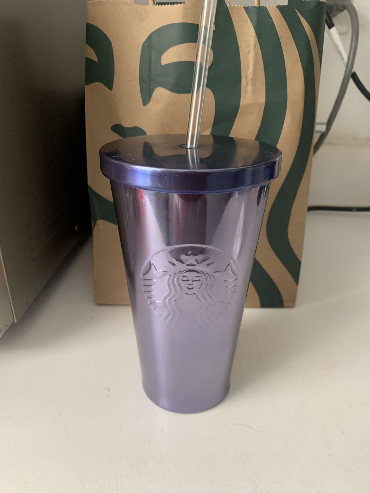 BNWT Starbucks chrome purple cup