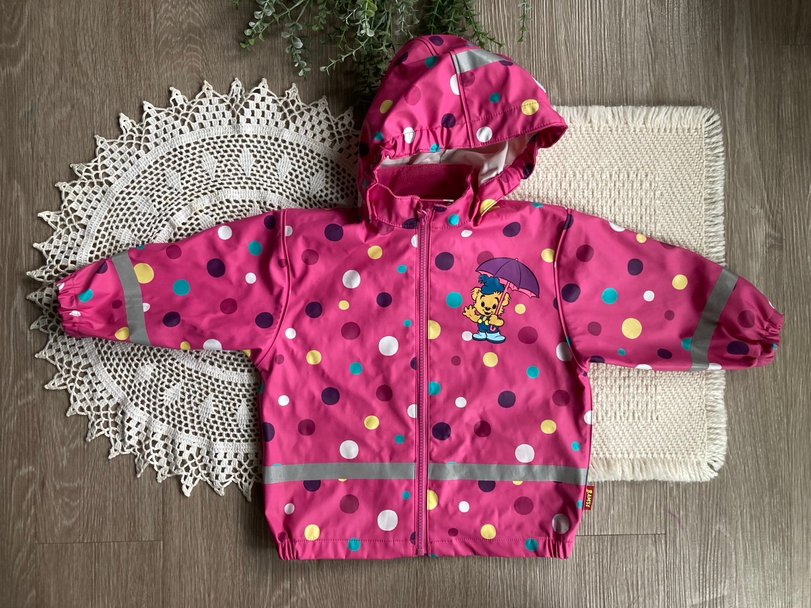 Toddler VTG 90’s Bamse Raincoat Size 5T Pink Hooded Swedish Cartoon Bear Rare
