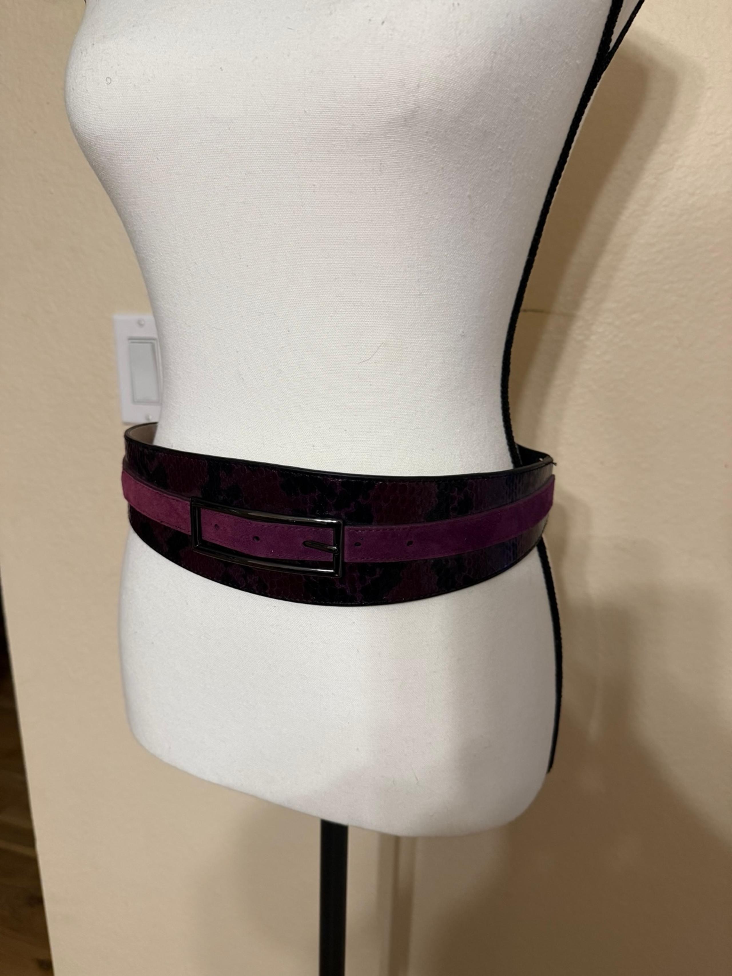 White House Black Market Purple Suede Faux Snakeskin Wide Corset Belt Leather M
