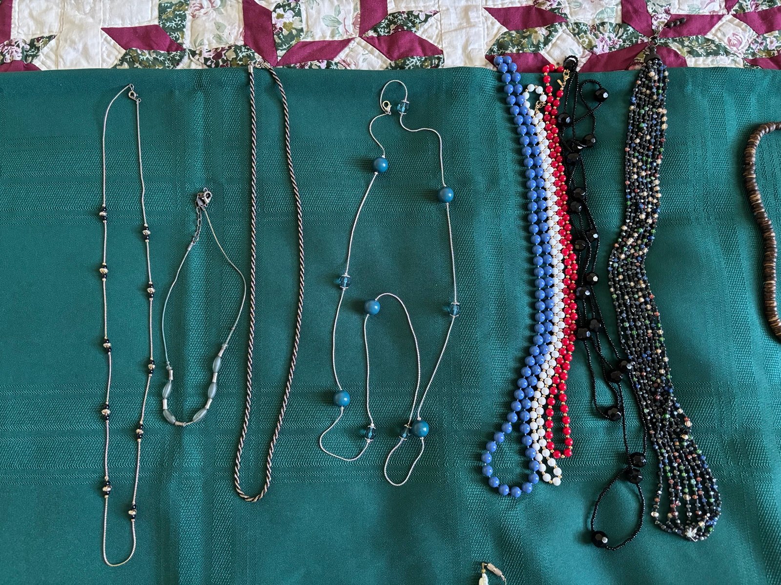 Costume Jewelry Beaded and Misc Necklaces, lot of 9, excellent condition.