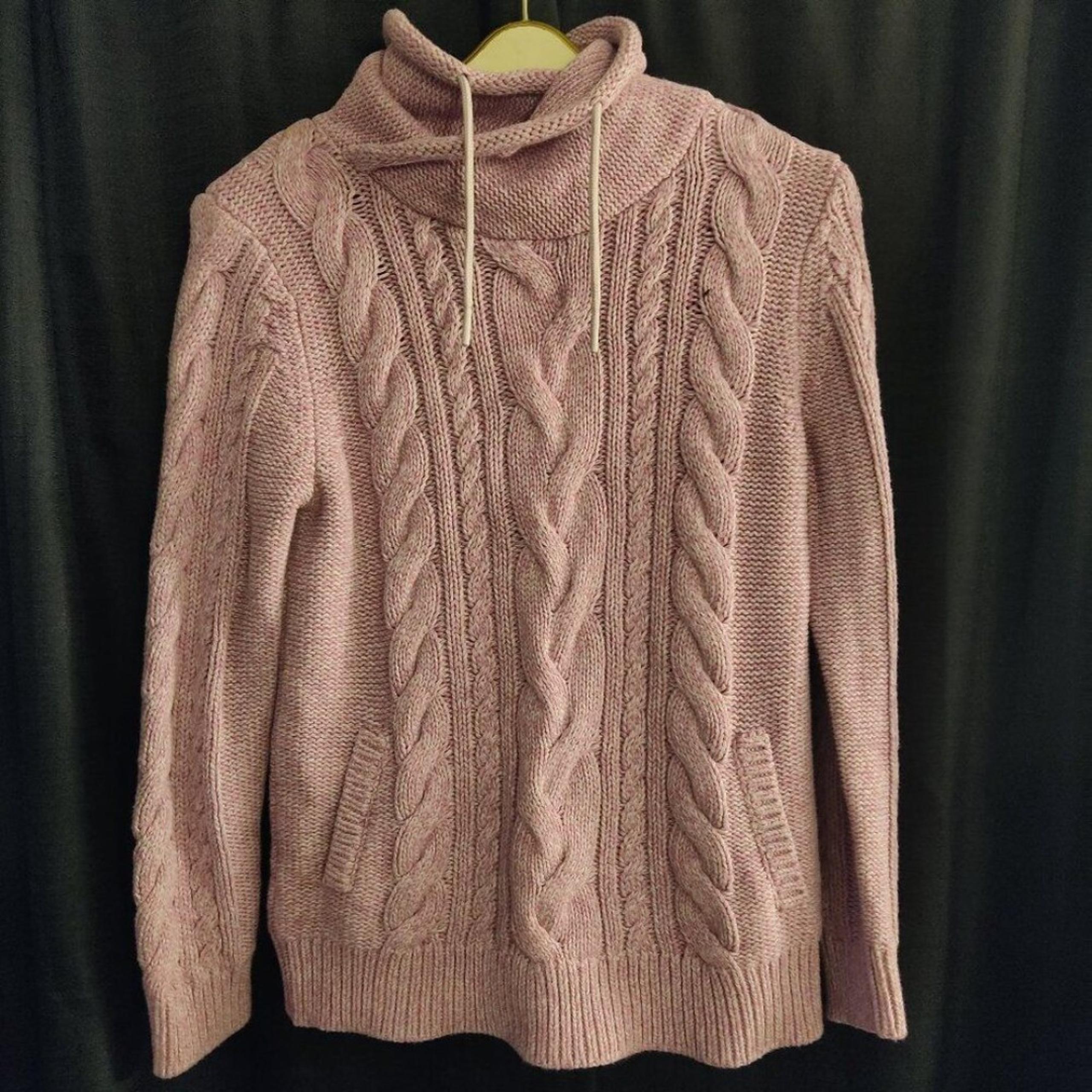 L.L. Bean Signature Violet Cowl Neck Drawstring Cotton Cable Knit Sweater Sz M
