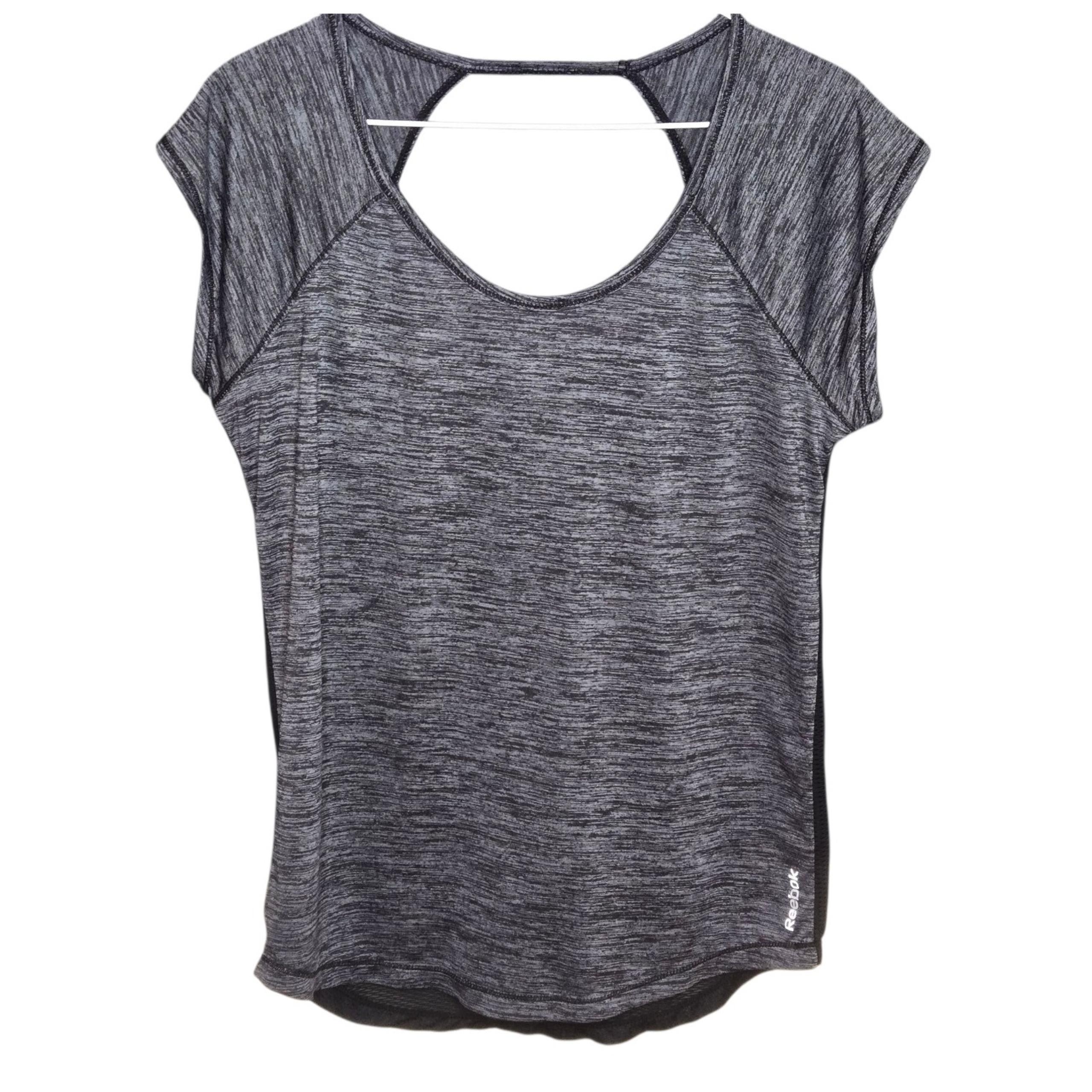 Reebok Active T-Shirt Open Back Athletic Top Heathered Gray Size M