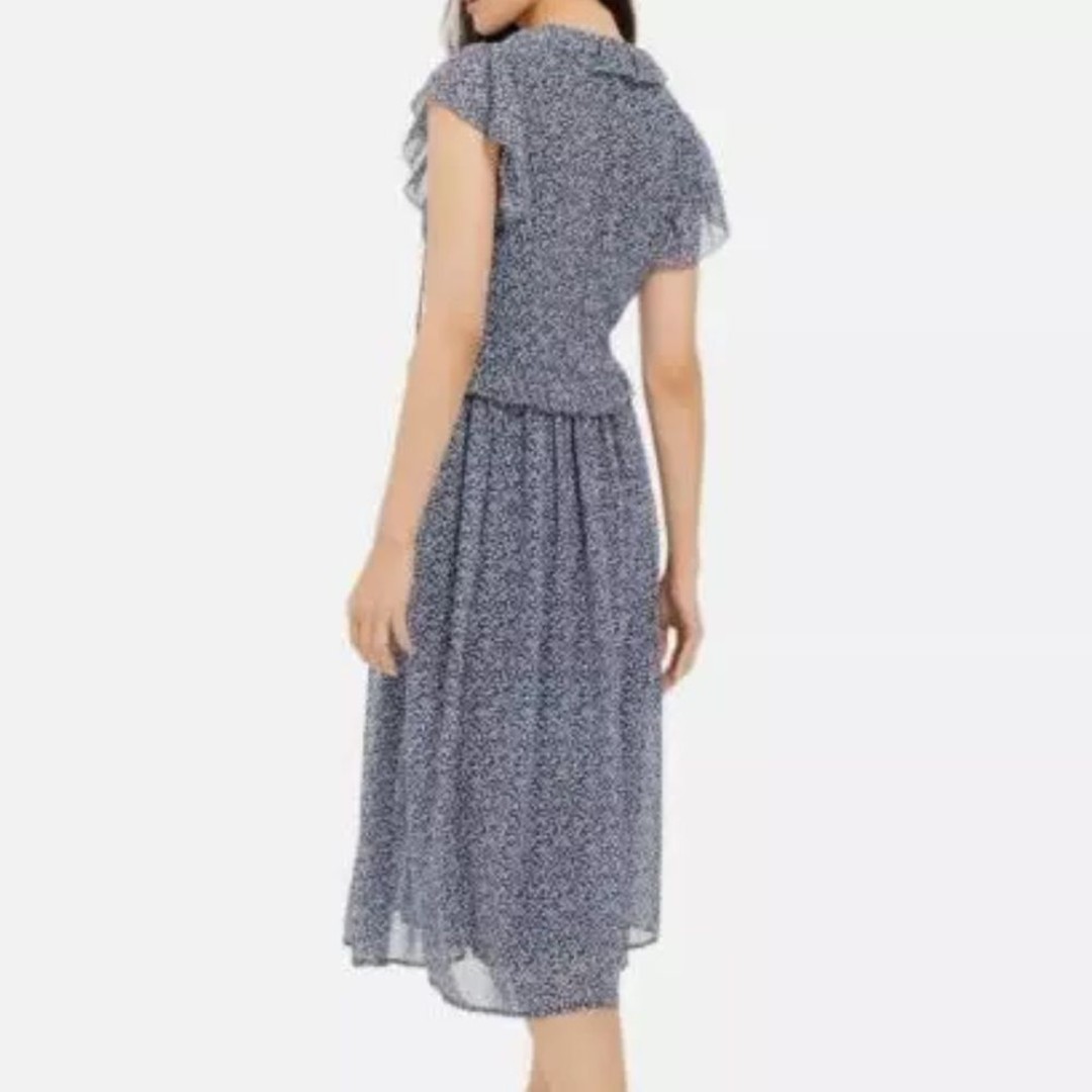 Michael Kors Floral Print Midi Dress Blue Size XL NWT