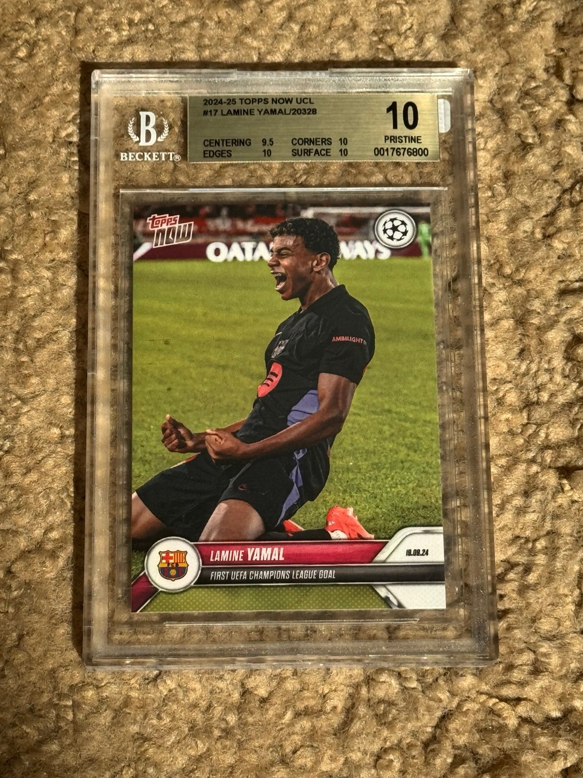 2024 Lamine Yamal Topps Now UCL #17 BGS 10 Pristine FC Barcelona