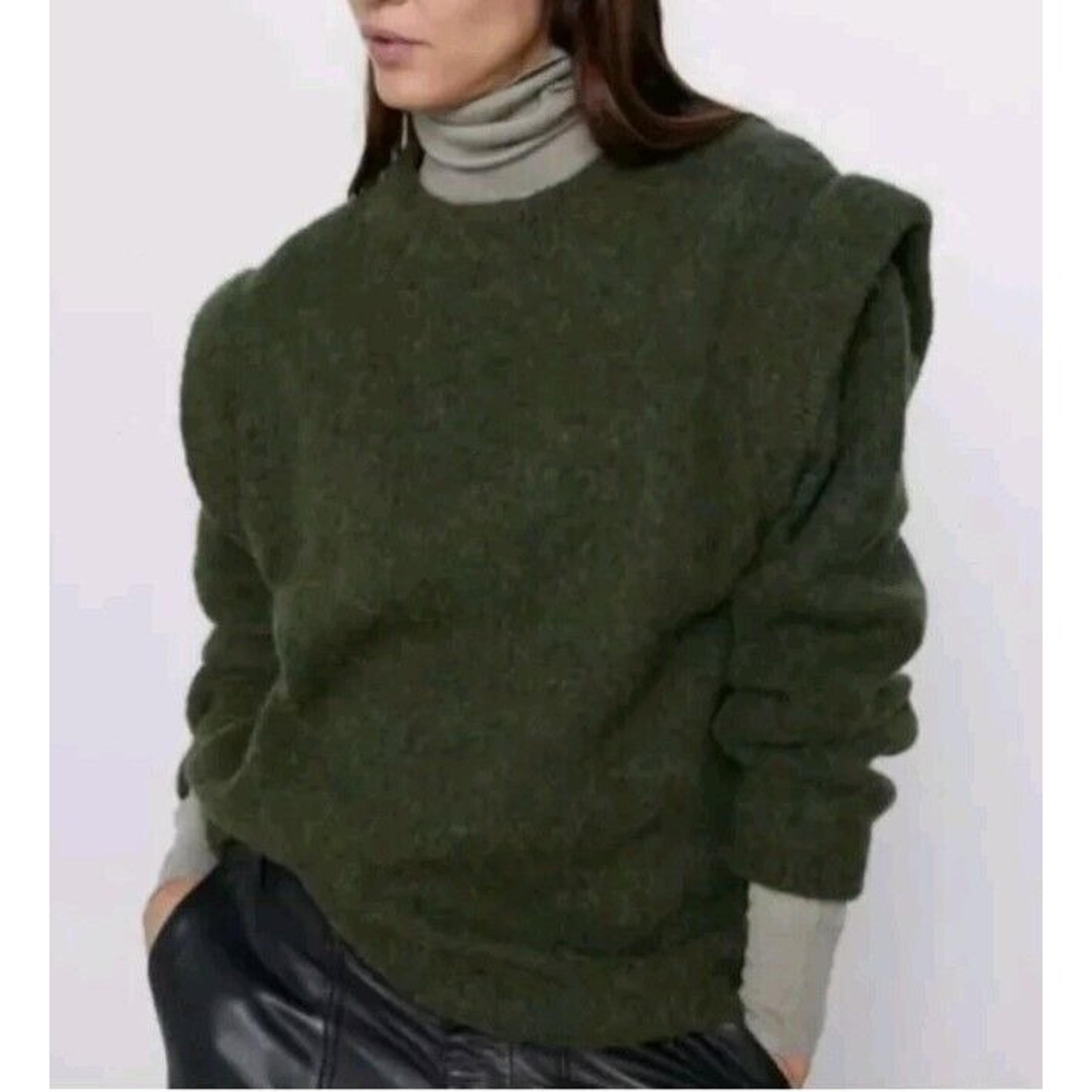 Zara Alpaca Wool Oversized High Neck Sweater Pullover DRK OLIVE GREEN Medium NWT