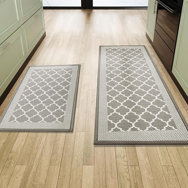 Kitchen Rugs and Mats Non Skid Washable Set of 2 Pcs, Rubber Backing