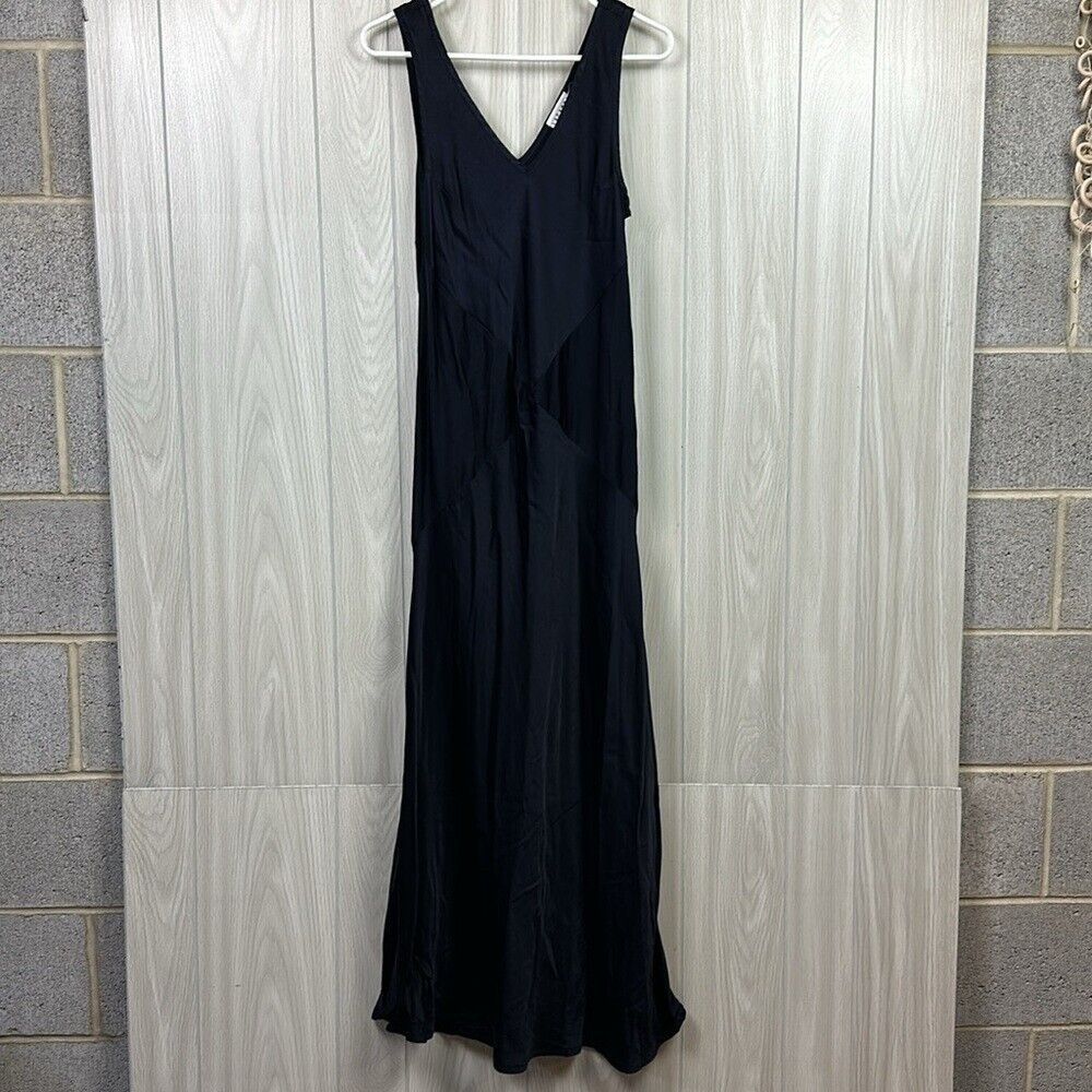 Lacausa Women Slip Dress Large Navy Blue Satin Sleeveless Satin Evening Cocktail