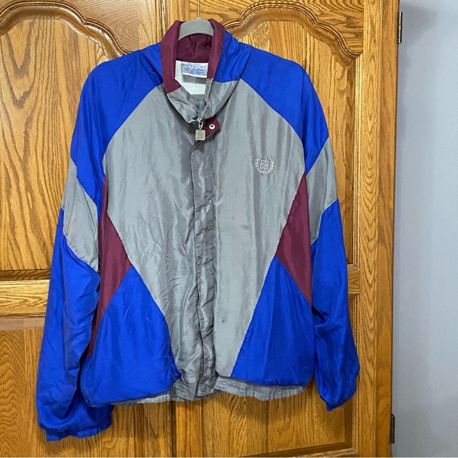 Vintage 90s Givenchy Activewear Multicolored Windbreaker Mens XL 100% Silk READ*