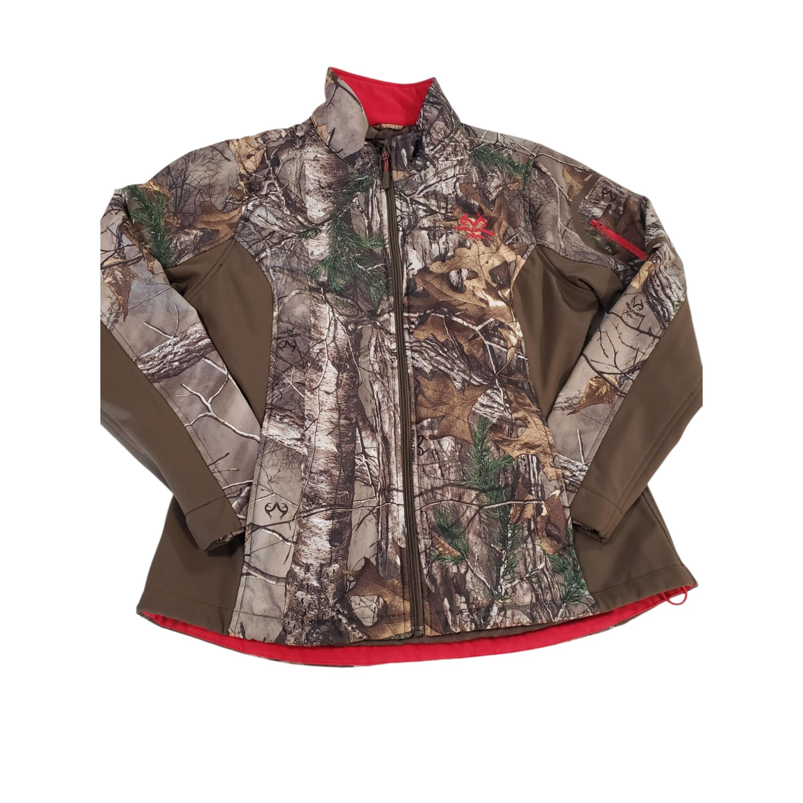 Realtree Camo Soft Shell Hunting Jacket Womens Multicolor L Full Zip Embroidered