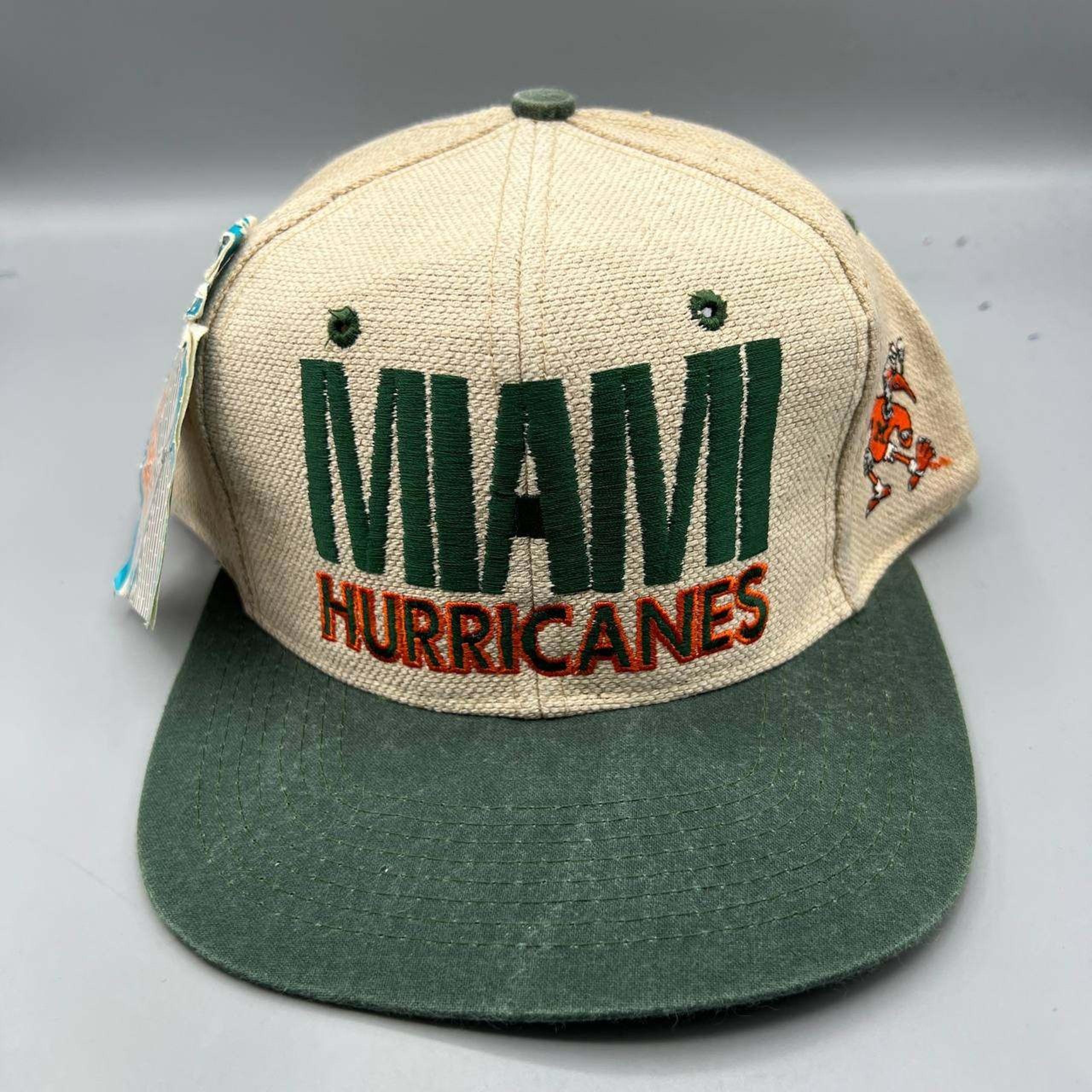 Vintage Miami Hurricanes Hat Men Beige Green Signatures Snap Back Cap New