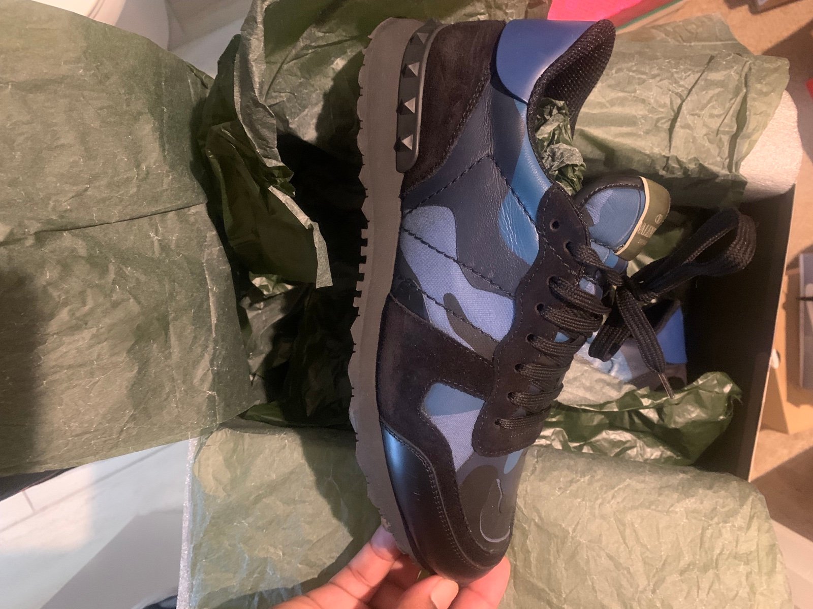 Valentino men blue and black army fatigues