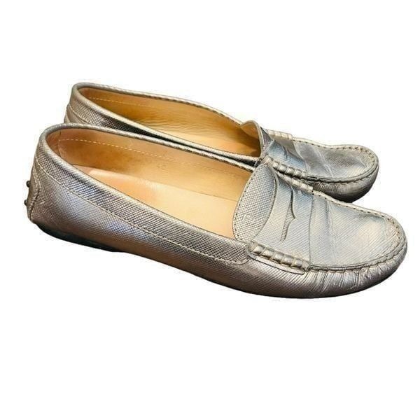TODS Women's City Gommino Loafer Driver Size 10 womens Silver Metallic Flat Shoe