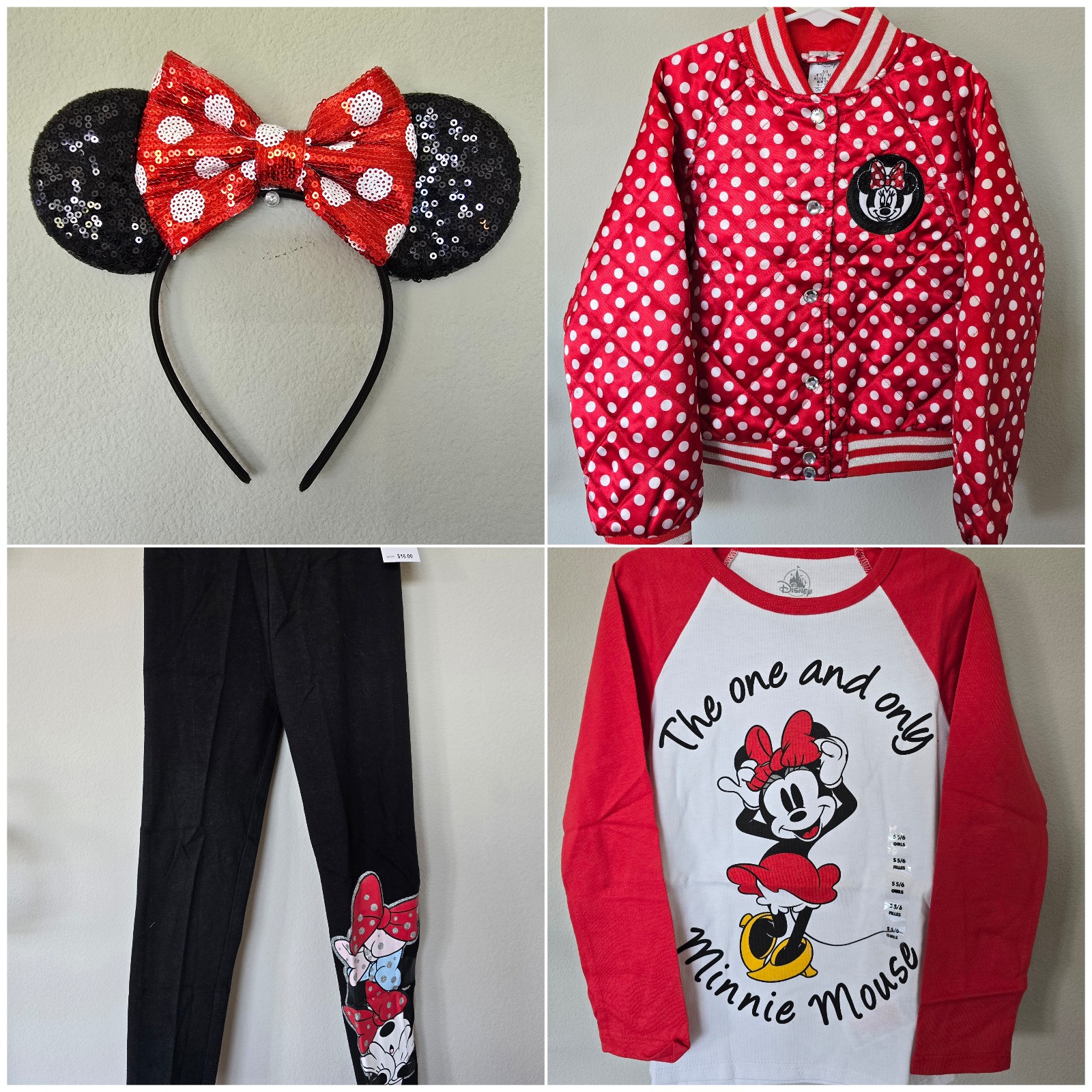 Minnie Mouse Bomber Jacket, T-shirt, Leggings & Ears - size 5/6T
