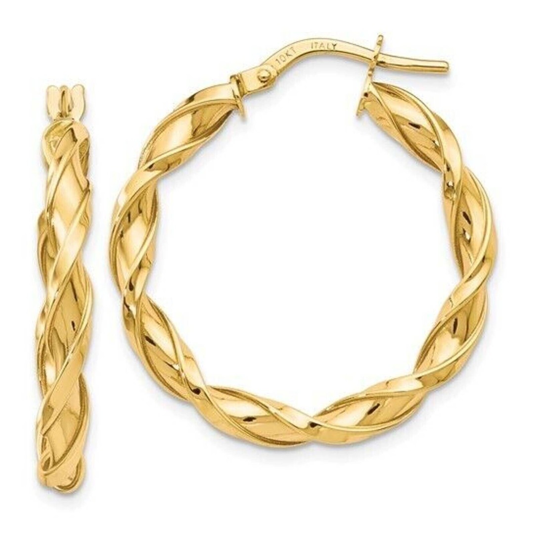 1 inch 10K Yellow Gold Womens Twisted Polished Hoop Earrings