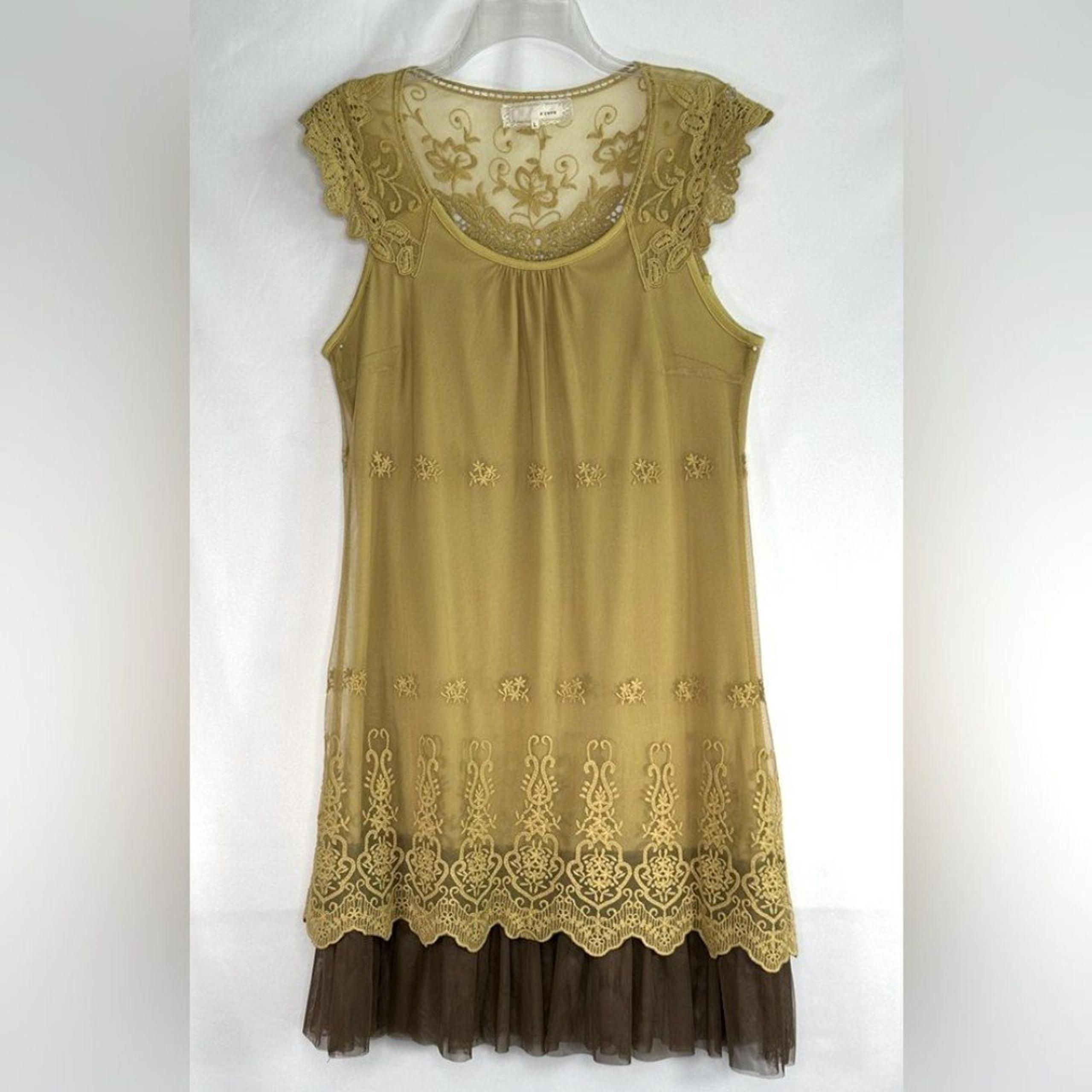 A’ reve  Embroidered Victorian Lace Dress Cap Sleeve Ruffle Wedding Guest Sz L