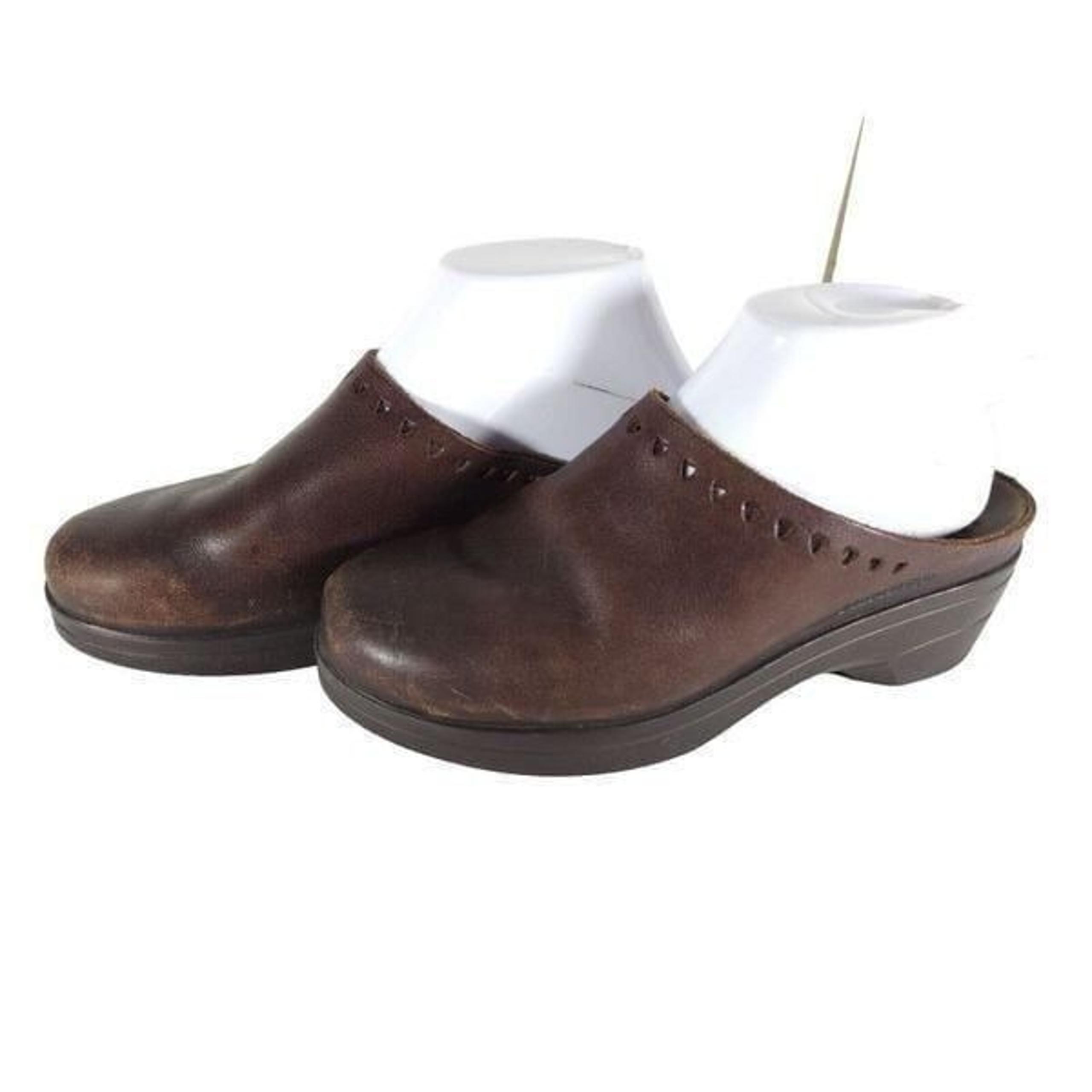 MEPHISTO Womens Satty US8-8,5 EU39 Brown Leather Slip On Comfort Clogs Shoes
